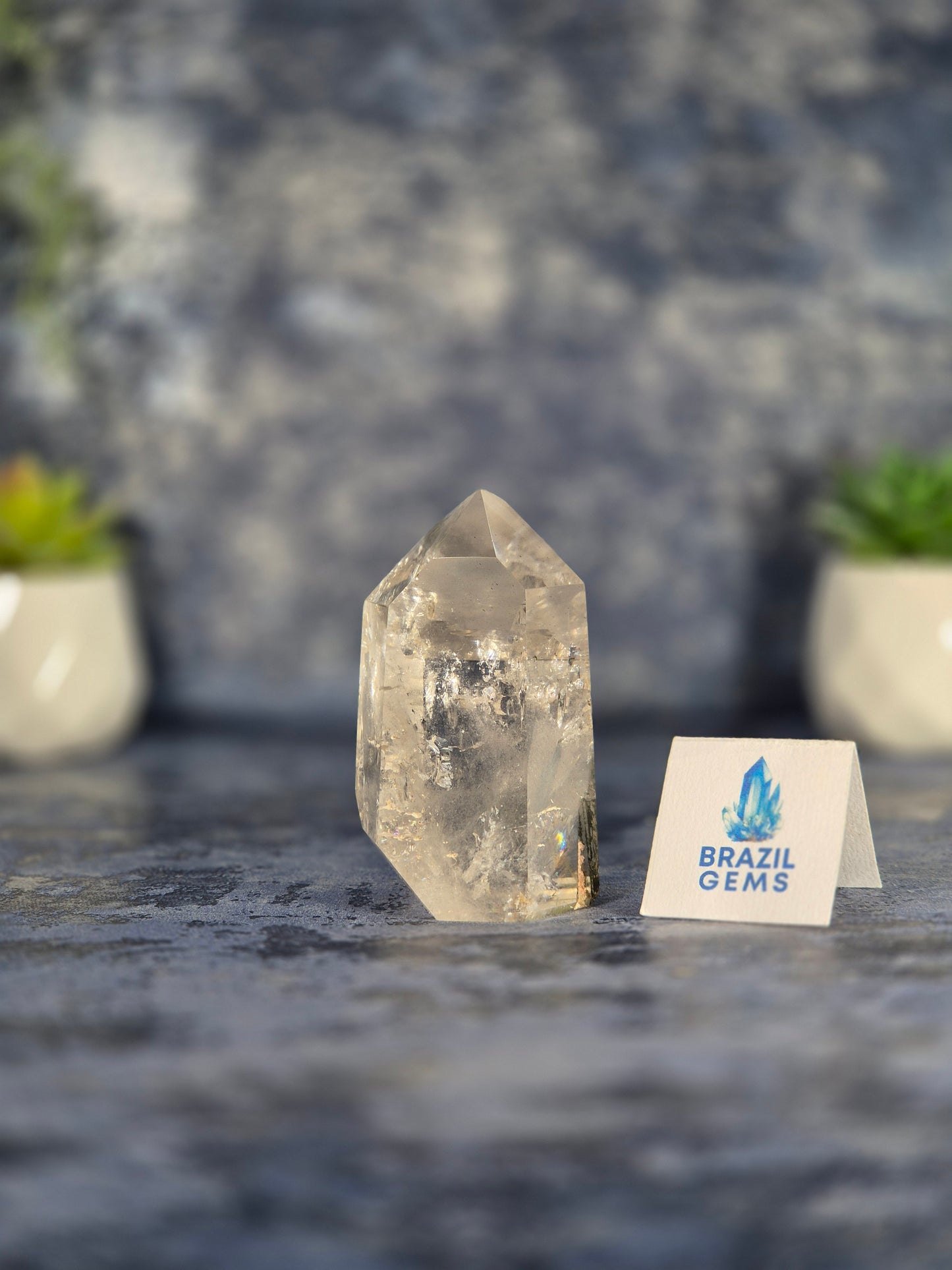 Clear Quartz Point with Chlorite and Lodolite Inclusions