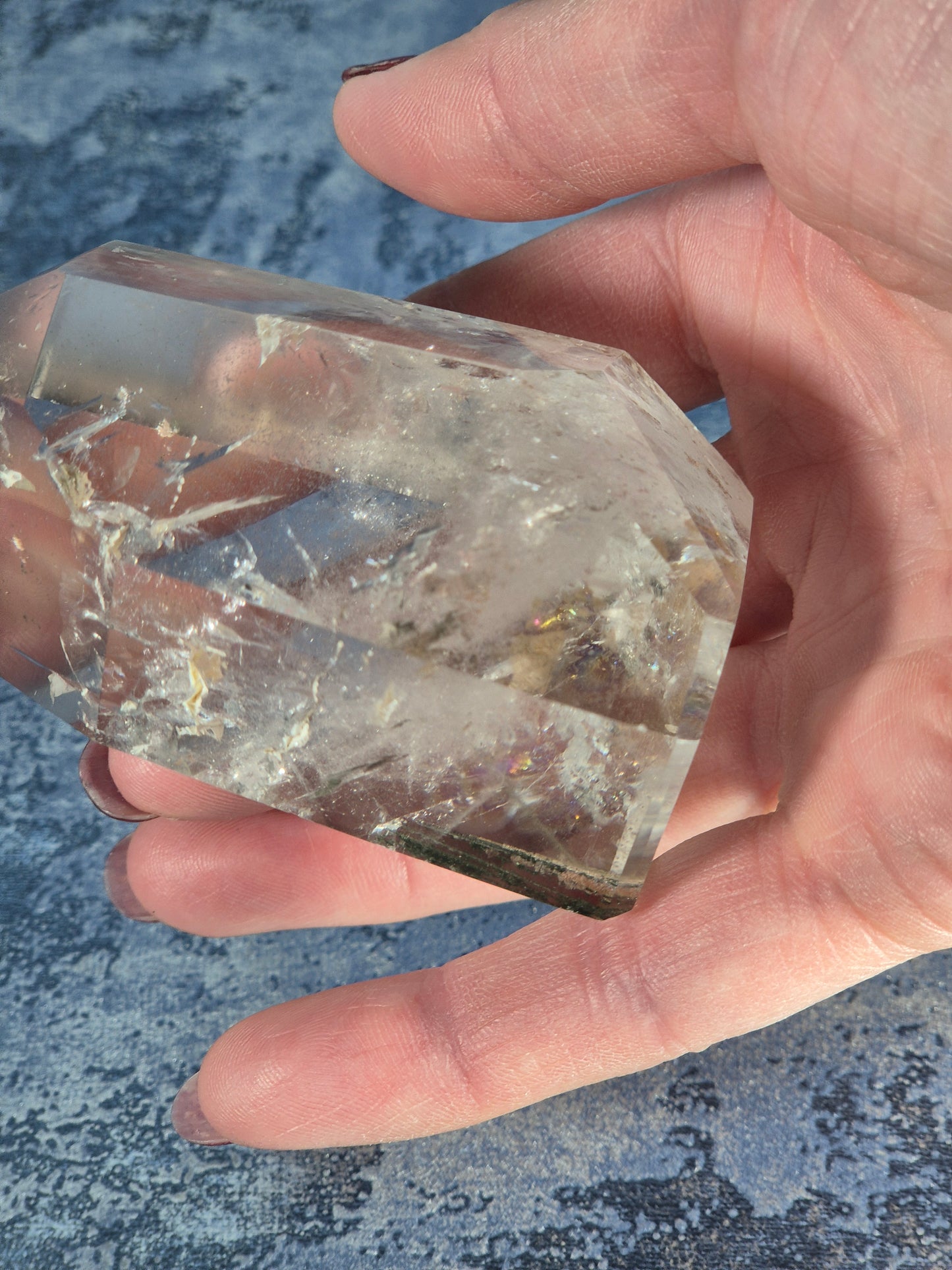 Clear Quartz Point with Chlorite and Lodolite Inclusions