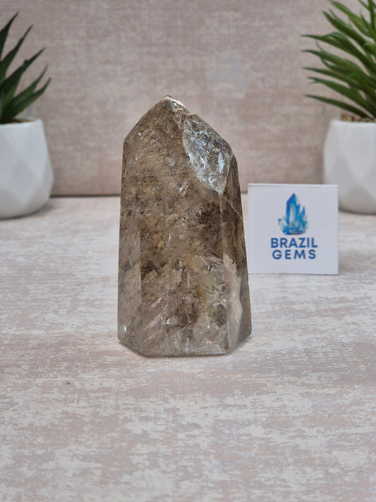 Smoky Quartz with Lodolite Layers at the back Point