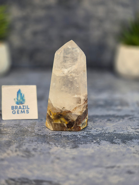 Blue Tara with Mosaic Calcite Point