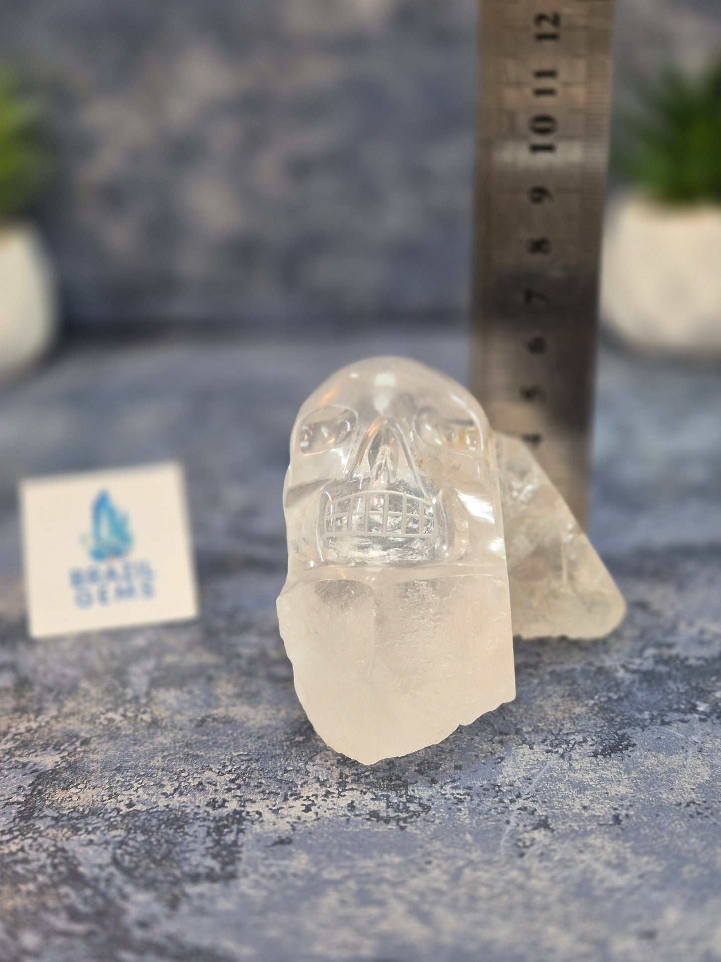 Hand Carved Clear Quartz Skull on Natural Cluster Base