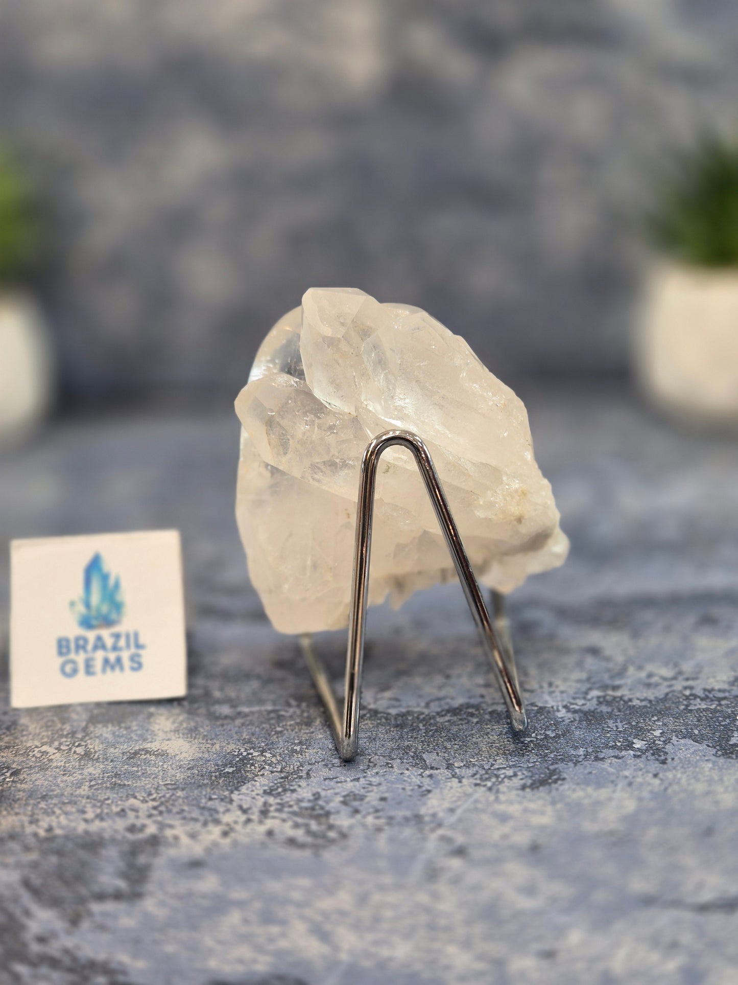 Hand Carved 2 Clear Quartz Skulls on Natural Cluster Base