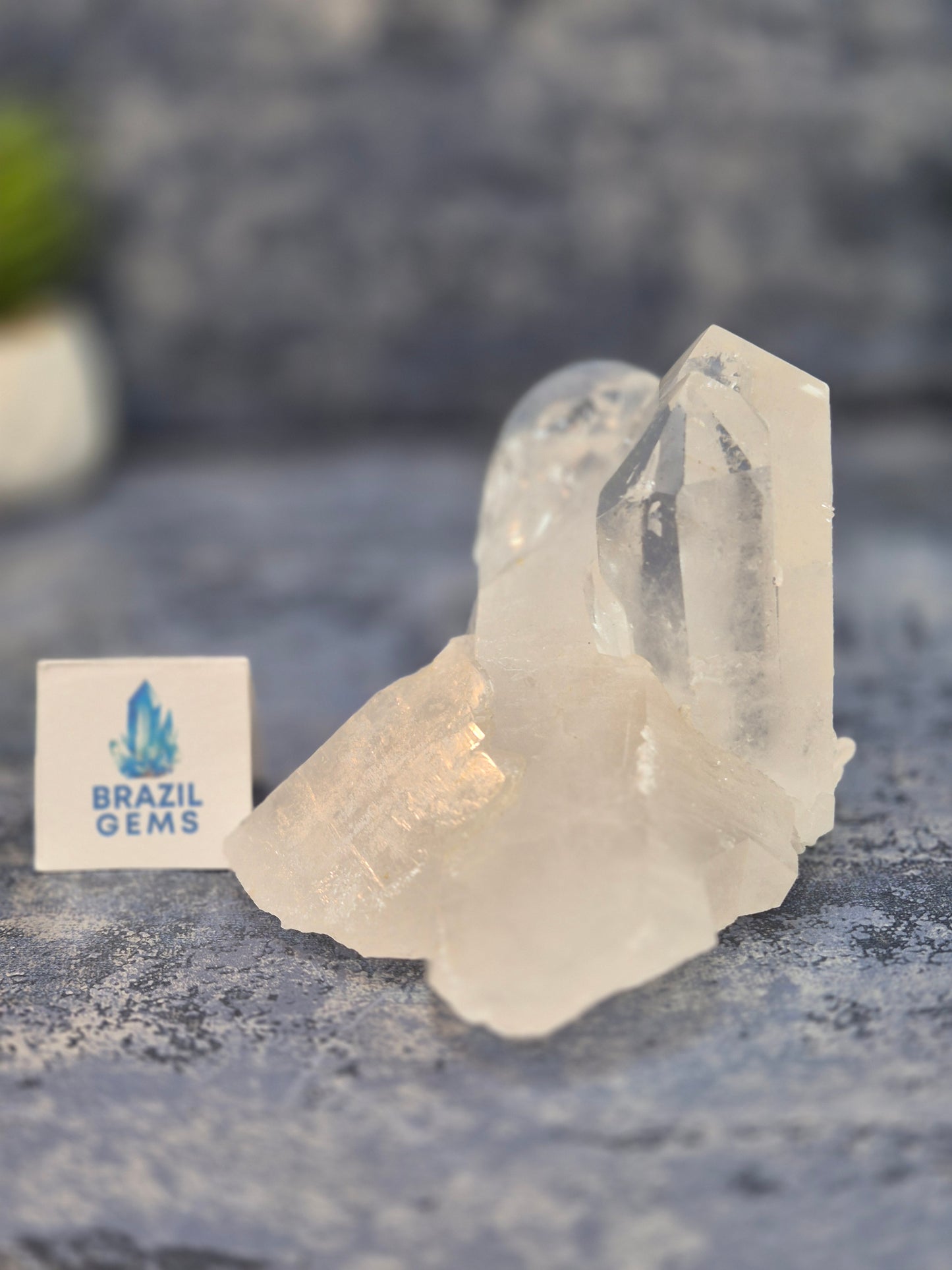 Hand Carved Clear Quartz Skull on Natural Cluster Base