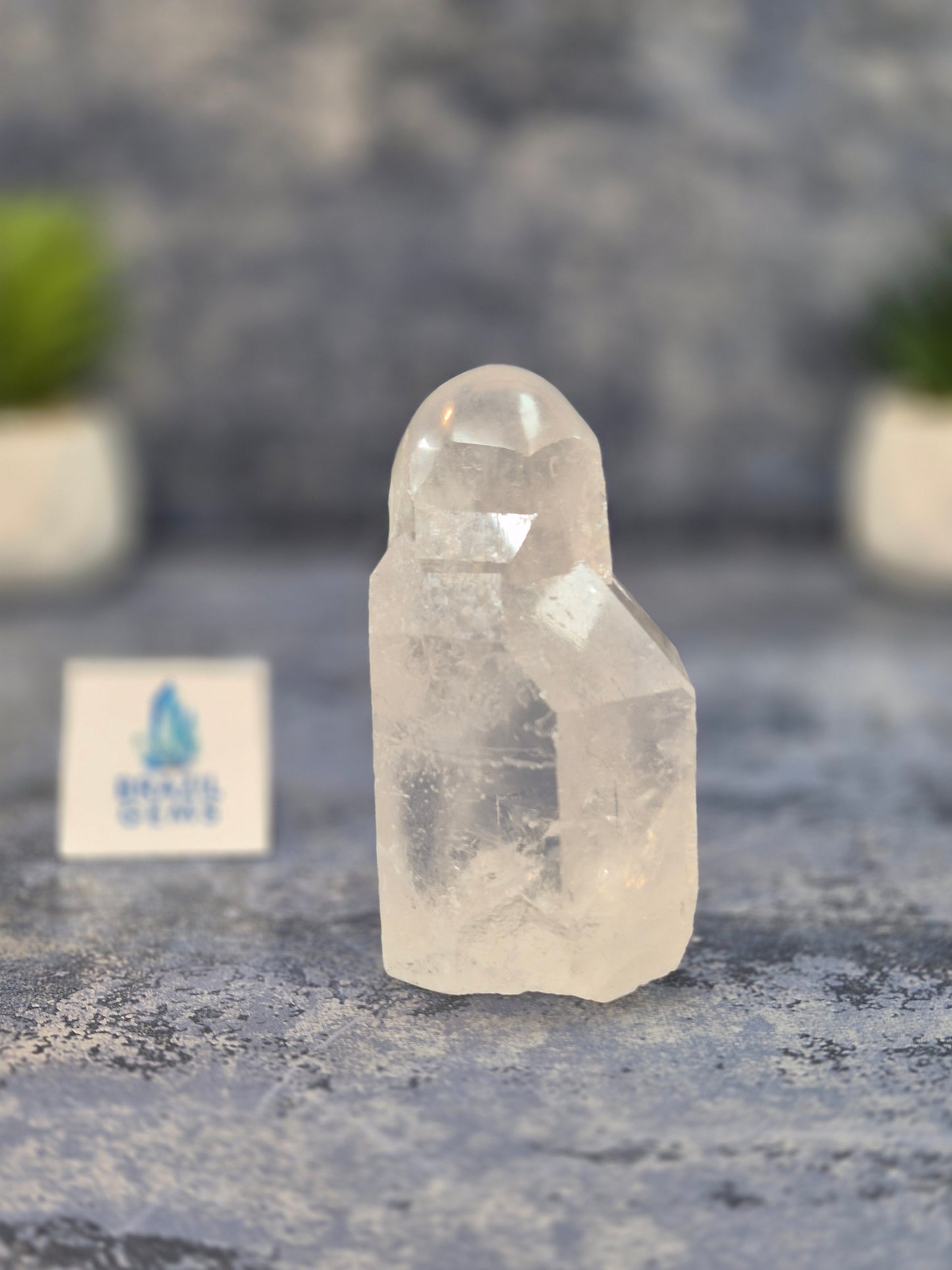 Hand Carved Clear Quartz Skull on Natural Quartz Base