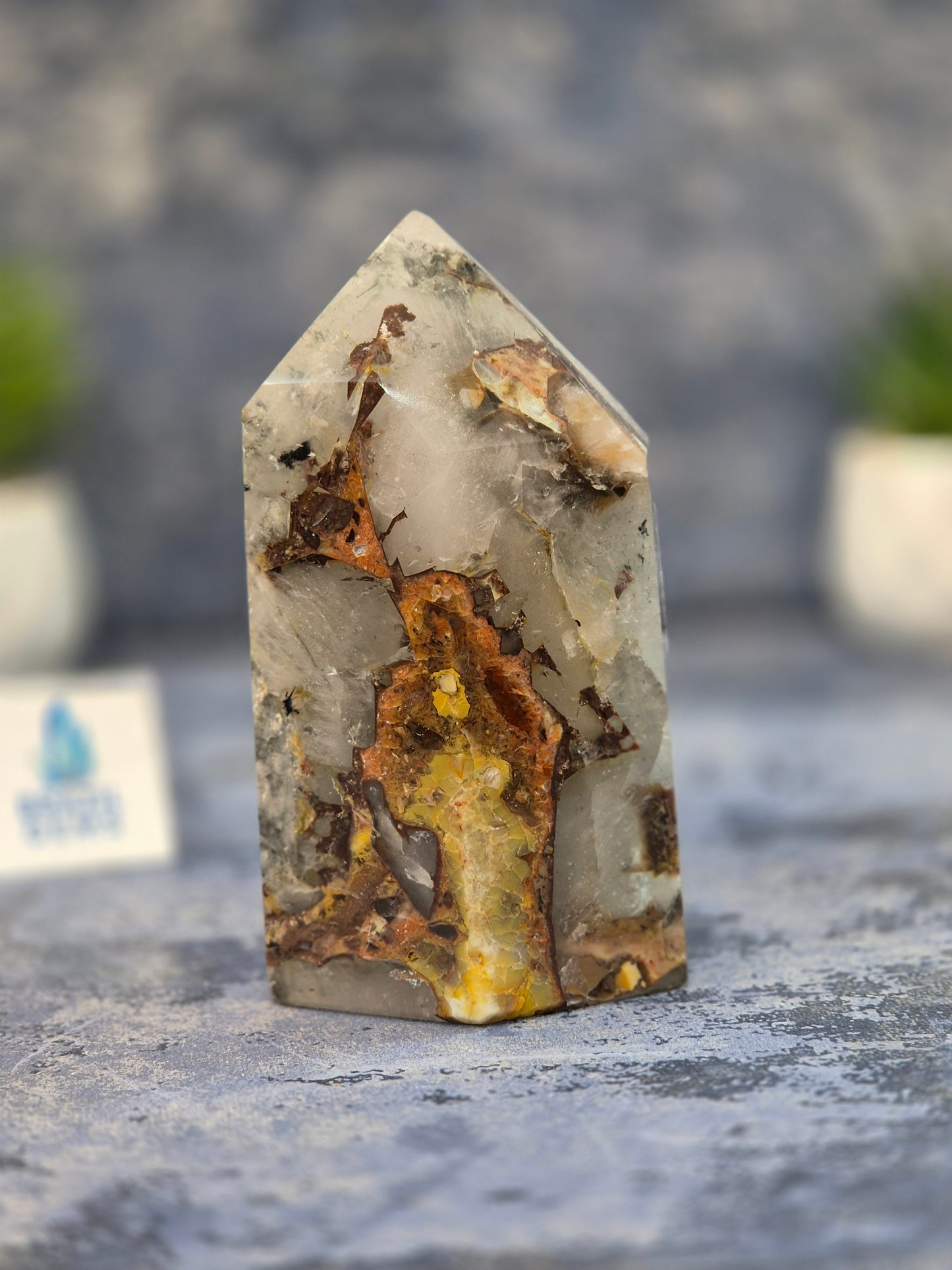 Blue Tara with Mosaic Calcite Point