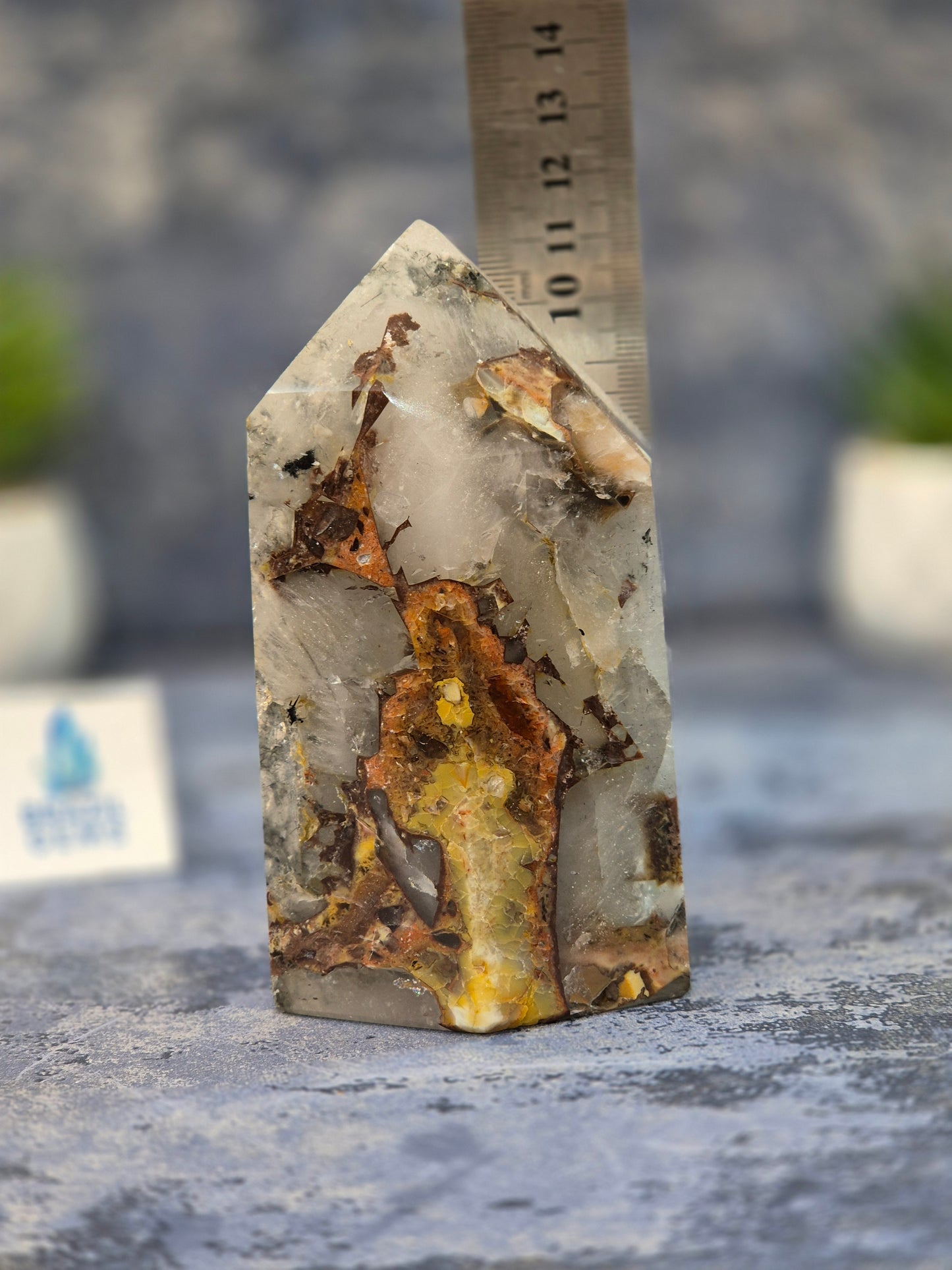 Blue Tara with Mosaic Calcite Point