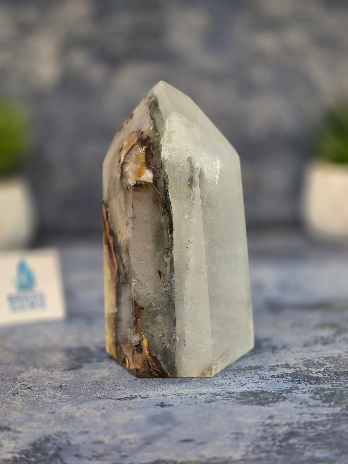 Blue Tara with Mosaic Calcite Point