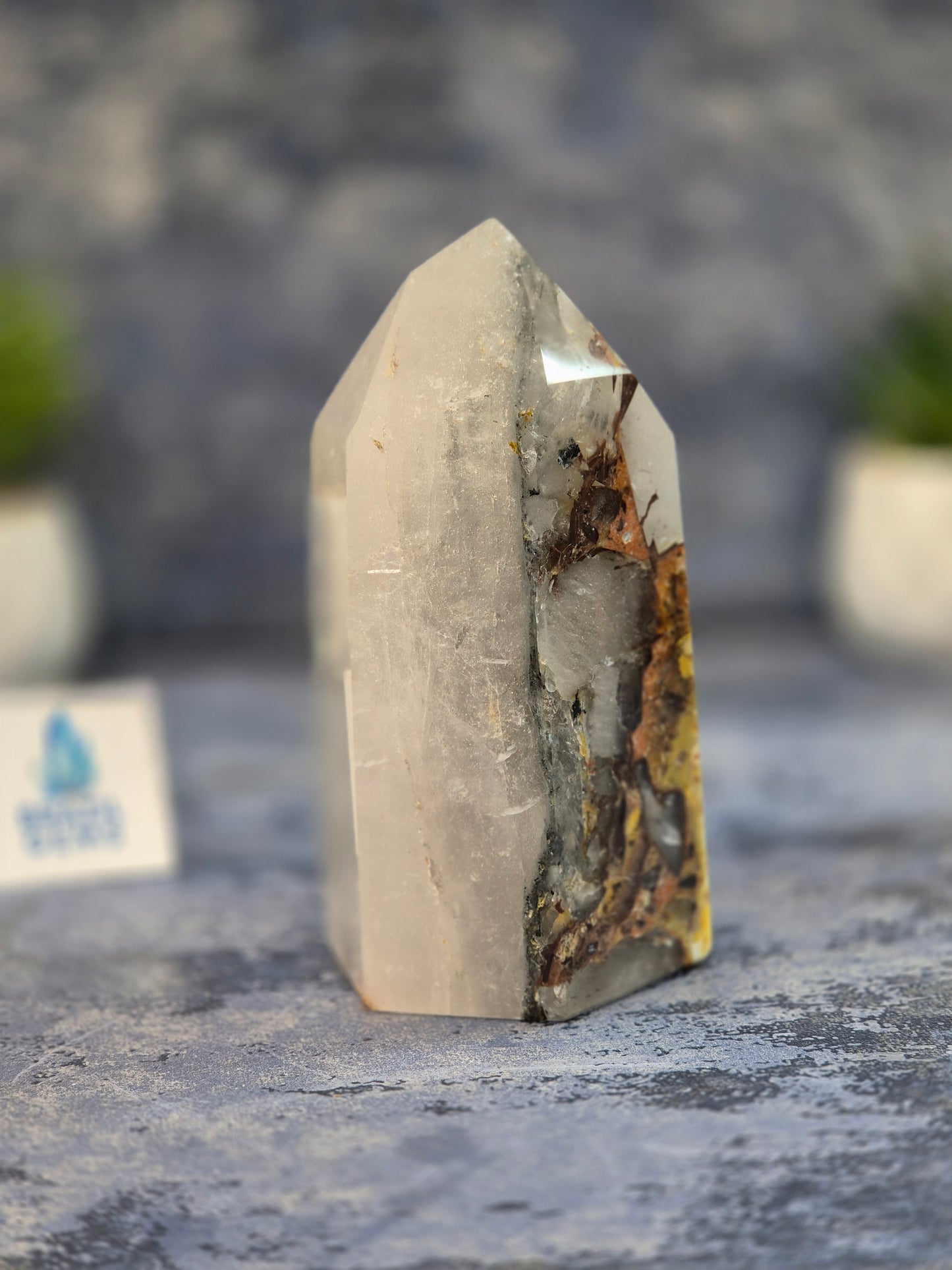 Blue Tara with Mosaic Calcite Point